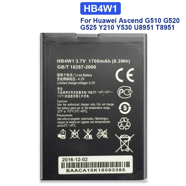 Batterie de remplacement pour Huawei Ascend Y210 Y530 G510 G520 U8686, HB4W1H Batterie de remplacement pour Huawei Ascend Y210 Y530 G510 G520 U8686, HB4W1H